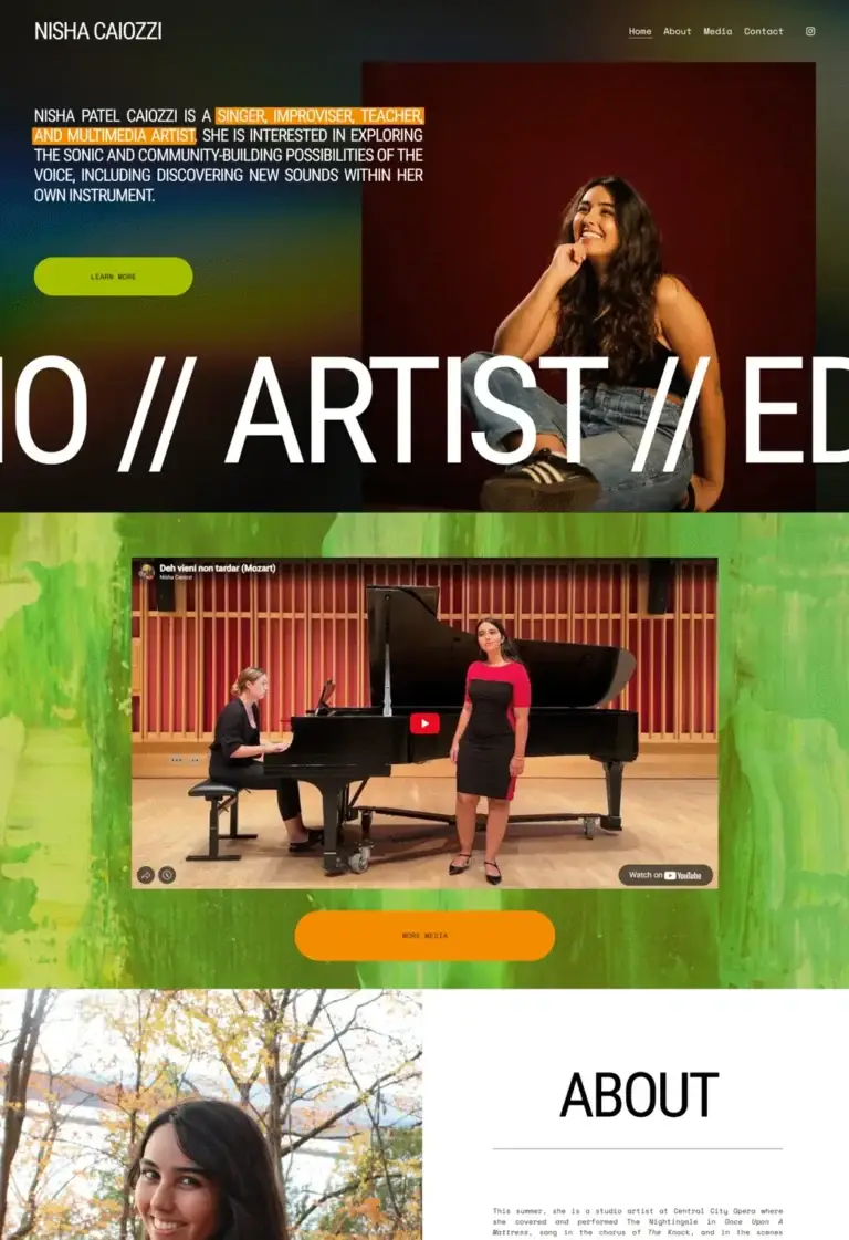 Website design for artist Nisha Caiozzi