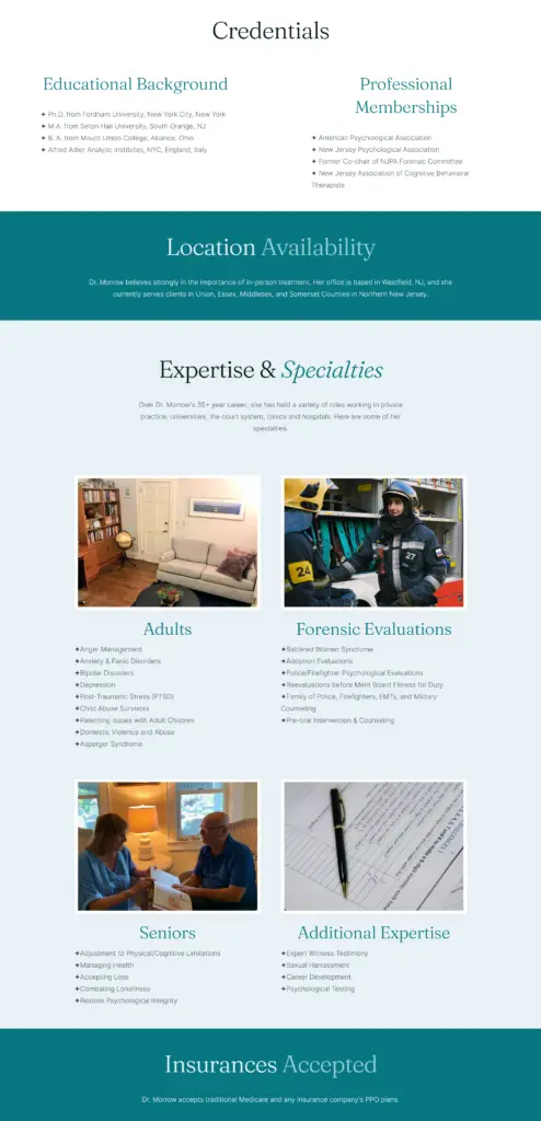 web design for psychologist Dr. Sandra Morrow