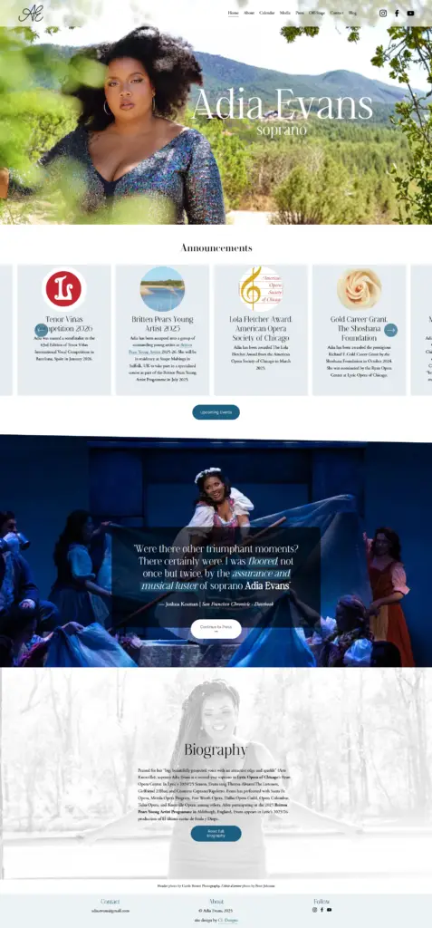 Web design for opera singer Adia Evans
