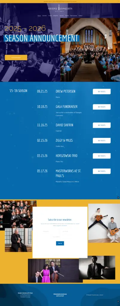 website redesign for music organization Steeple Concerts